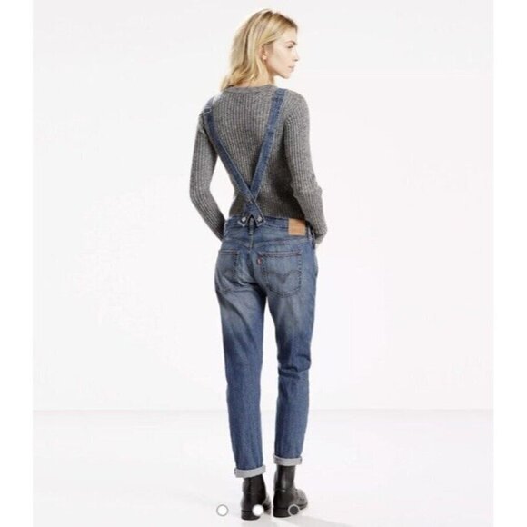 Levis Denim Jean Overall Pants Womens Sz Small Pockets Blue Medium Rinse - Picture 3 of 11